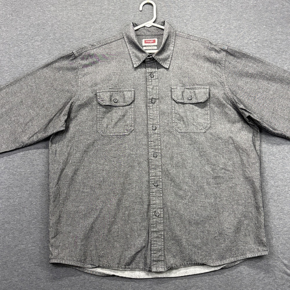 Wrangler Shirt Mens XL Flex Fit Chambray Charcoal Long Sleeve Workwear Outdoors - Picture 5 of 9